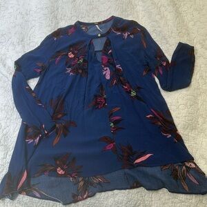 Free People Boho tree swing tunic top dress in navy floral, XS